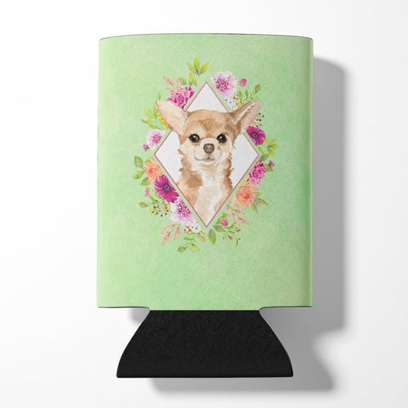 Carolines Treasures CK4405CC Chihuahua Green Flowers Can or Bottle Hugger Can Hugger multicolor