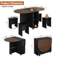 thumbnail image 2 of Blotout 5 PCS Farmhouse Dining Table Set for 4, 60'' Large Oval Folding Dining Table Set w/4 Leather Chairs,6 Wheels,Drop Leaf Foldable Kitchen Table w/2-Layer Storage Shelf for Small Spaces, Walnut, 2 of 8