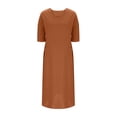 thumbnail image 4 of Ndbuld Robe d'Été Bohème pour Filles Robe de Soleil Mode Décontractée pour Femmes Col en V Couleur Unie Manches 3/4 avec Poches Robe Longue Liquidation à Moins de 5$, 4 of 6