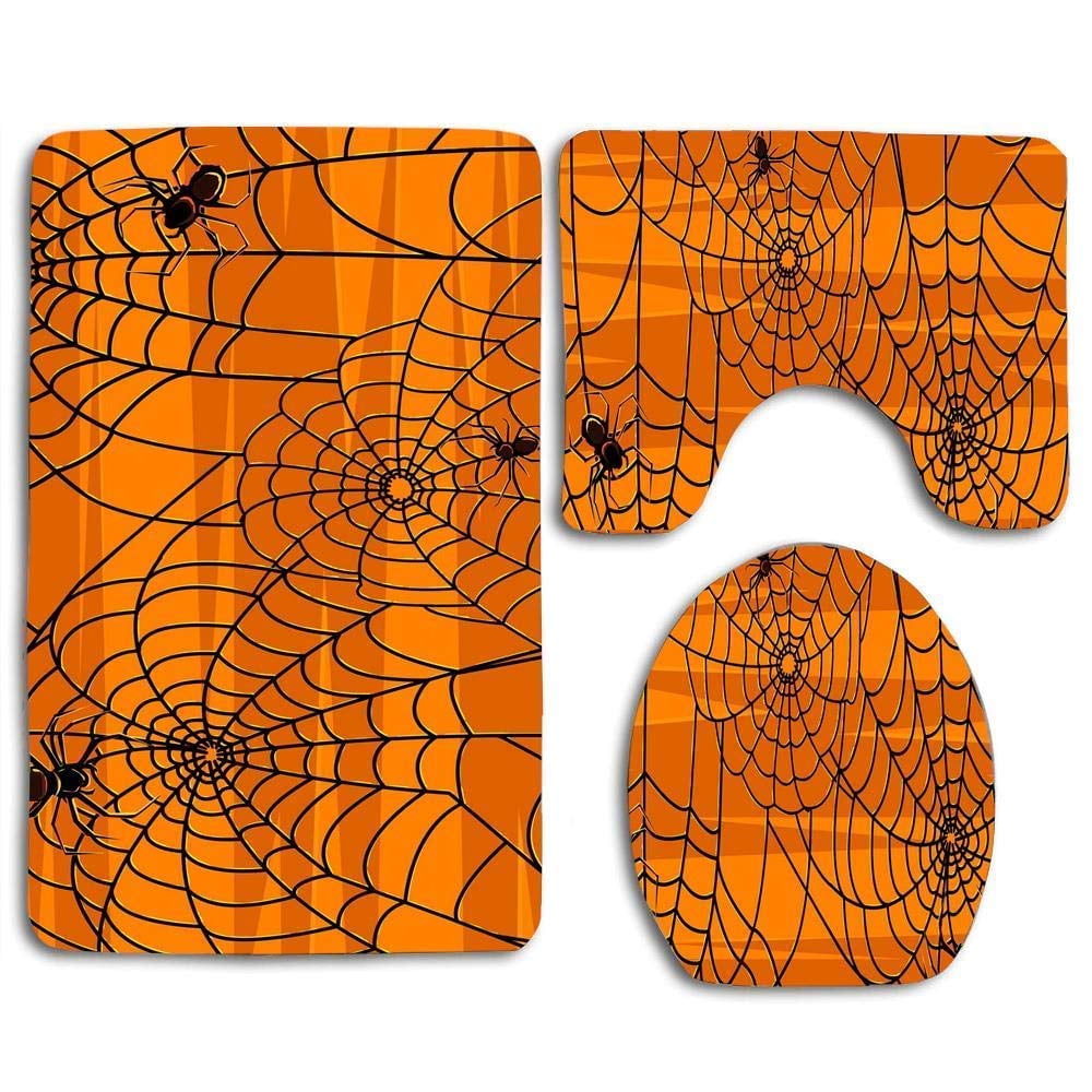 GOHAO Black Halloween Spiders 3 Piece Bathroom Rugs Set Bath Rug Contour Mat and Toilet Lid
