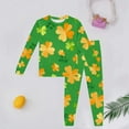 thumbnail image 2 of Gelikeya Toddler Boys Girls Pajama Sets St Patricks Day Cartoon Shamrocks Printed Long Sleeve T-Shirt Casual Crewneck Tops and Pants 2 Pieces Green 2-3 Years, 2 of 3