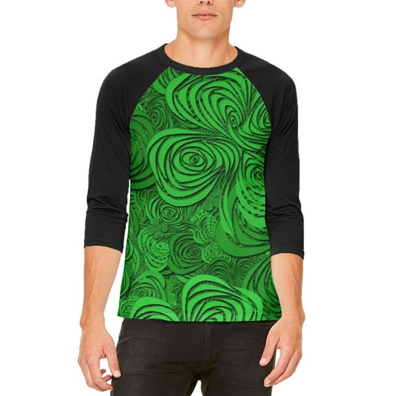 St Patricks Day Trippy Irish Clover Field Mens Raglan T Shirt White-Black SM