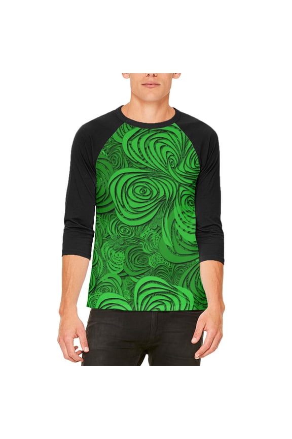 St Patricks Day Trippy Irish Clover Field Mens Raglan T Shirt White-Black SM