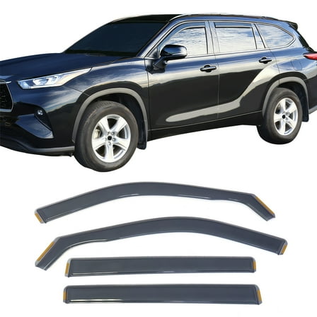 Ikon Motorsports In-Channel Window Visors for 2020-2025 Toyota Highlander Smoke Acrylic Rain Sun Guards Wind Vent Deflector