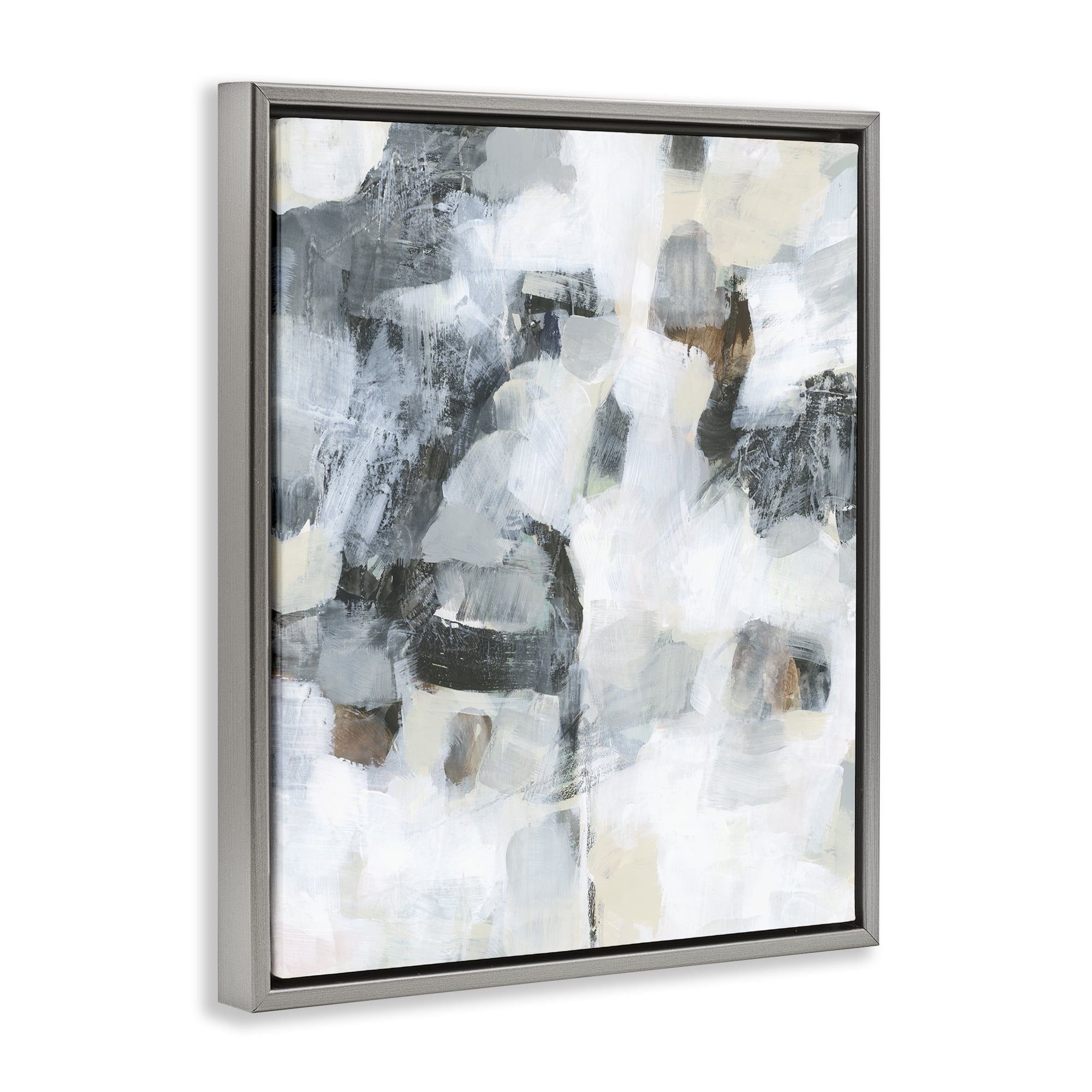 Stupell Industries Grey & White Abstract Pattern Abstract Painting Gray Floater Framed Canvas Art Print Wall Art, 17 x 21