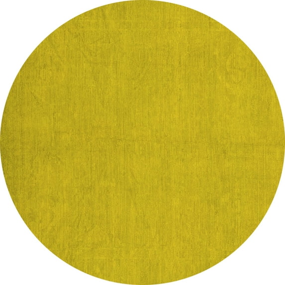 Ahgly Company Machine Washable Indoor Round Oriental Yellow Modern Area Rugs, 8' Round