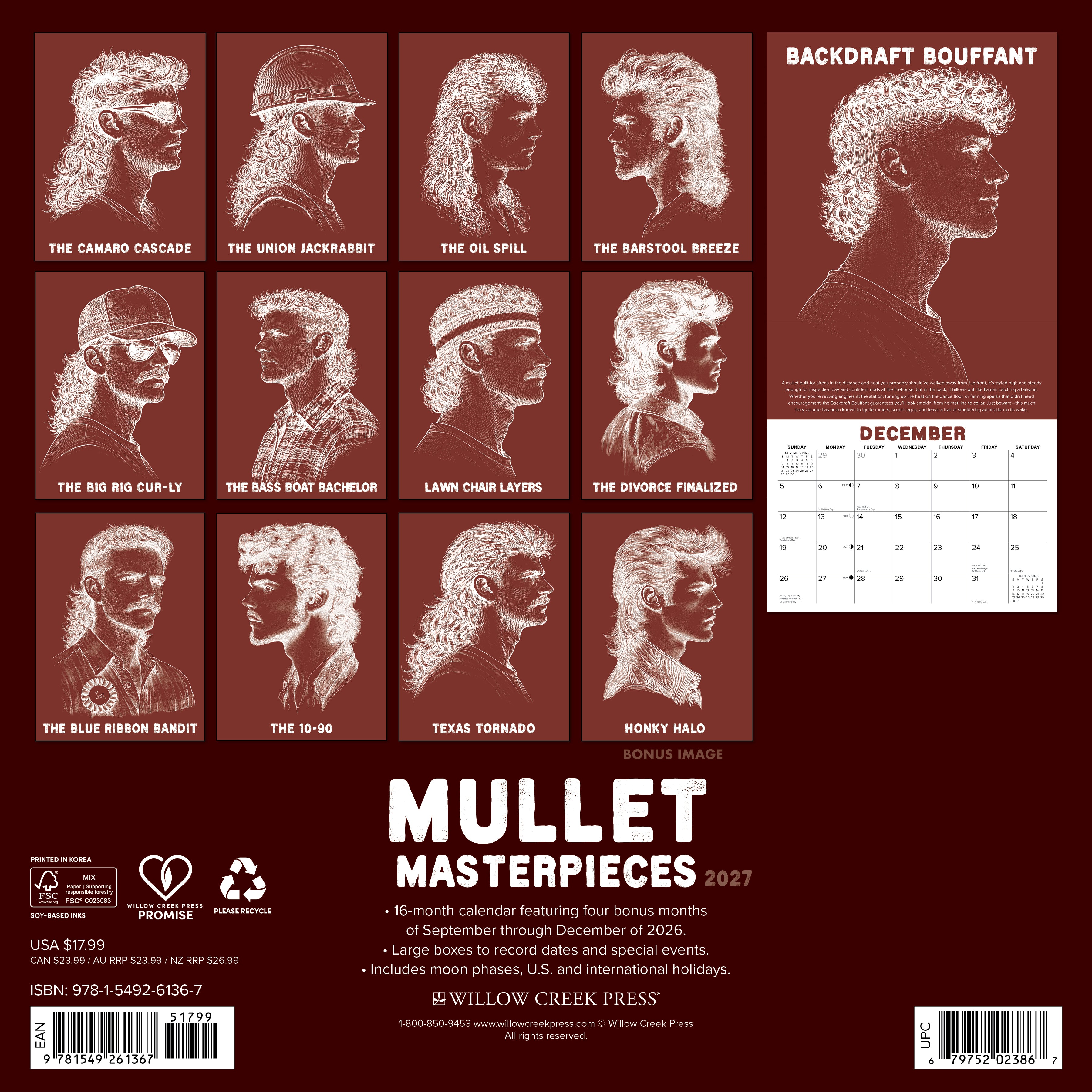 Willow Creek Press, Mullet Masterpieces 2027 Wall Calendar