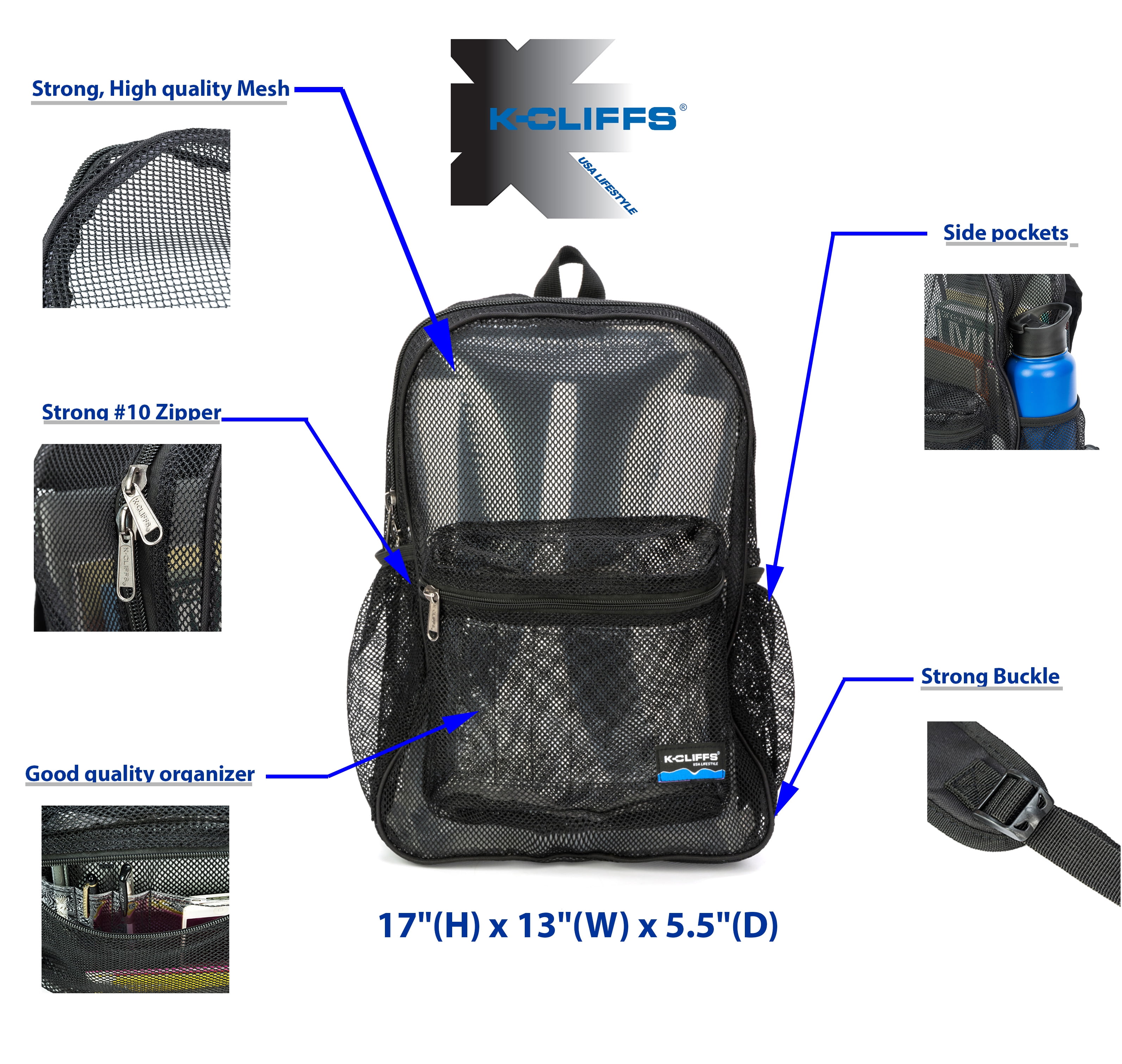 Mesh Backpack Heavy Duty Student Net Bookbag Quality Simple Netting School  Bag Security See Through Daypack Black - Walmart.com