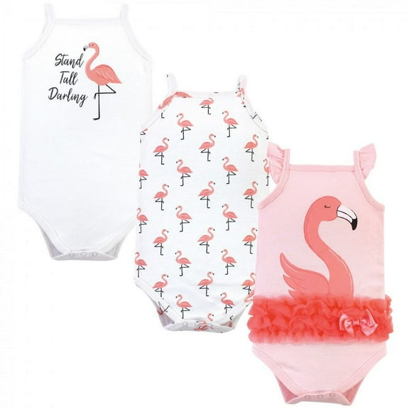 Little Treasure Baby Girl Cotton Bodysuits 3pk, Flamingo, 0-3 Months