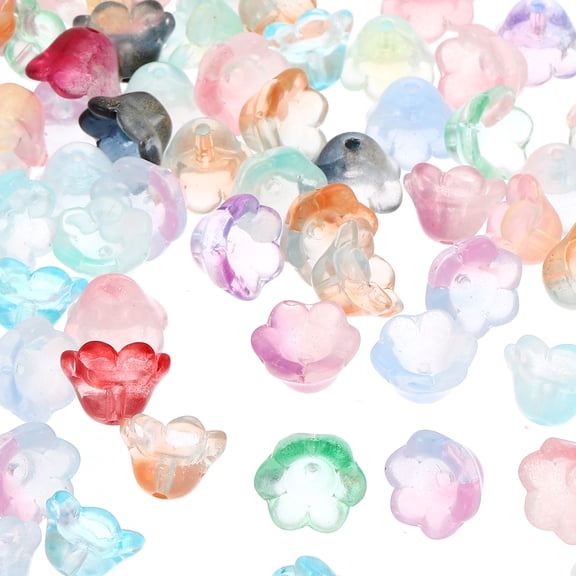 Uxcell Glass Trumpet Flower Beads, 50 Pcs Gradient Flower Bead Charm for Jewelry Making DIY Craft, Bracelets, Earrings, Necklaces Decorations, Multicolored
