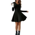 thumbnail image 2 of Long-Sleeved Sweater Dress, Autumn Dress, Round Neck, High Waist, Slim Dress, Women'S Casual Dress Black S, 2 of 8