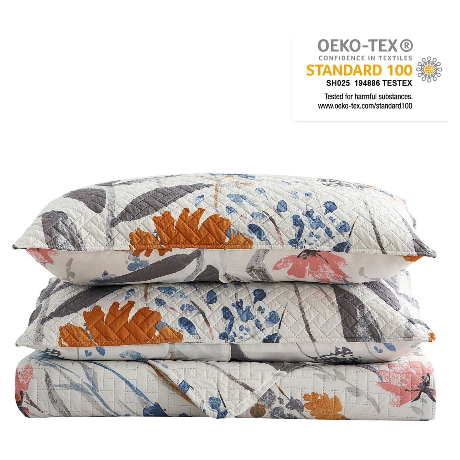 JML 3-Piece Quilt Set with 2 Shams, Soft Microfiber Bedspread Coverlet Set, King, Blue Floral