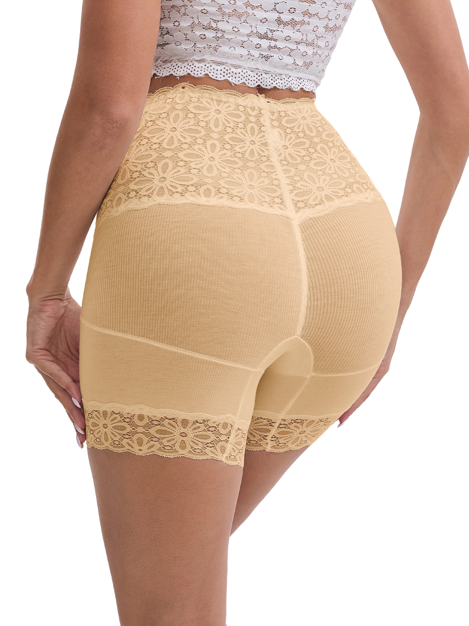 DARING DIVA Women's Lace Trim Tummy Control Slip Butt Lifter Body Shaper L Beige