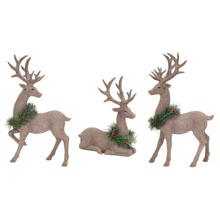 Set of 3 Beige Reindeer with Wreath Table Top Christmas Decorations 9 ...
