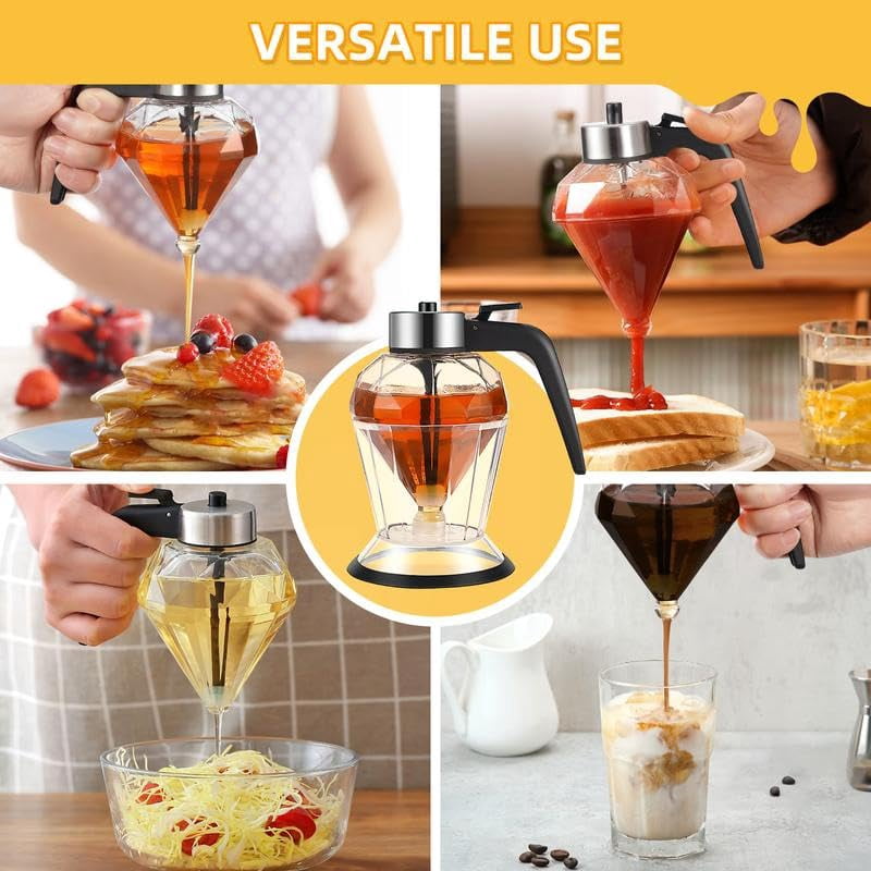 No-Drip Glass Honey Dispenser with Plastic Stand Bee Decorative Honey Storage Jar, Syrup Dispenser for Honey, Syrup - 8 oz-glass food containers for kitchen,best gift