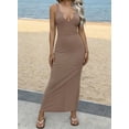 thumbnail image 4 of Mifsaly Bodycon Maxi Dresses for Women Notch Neck Sleeveless Fitted Tank Dress Stretchy Casual Summer Night Out Club Party Evening Gowns Khaki,L, 4 of 7
