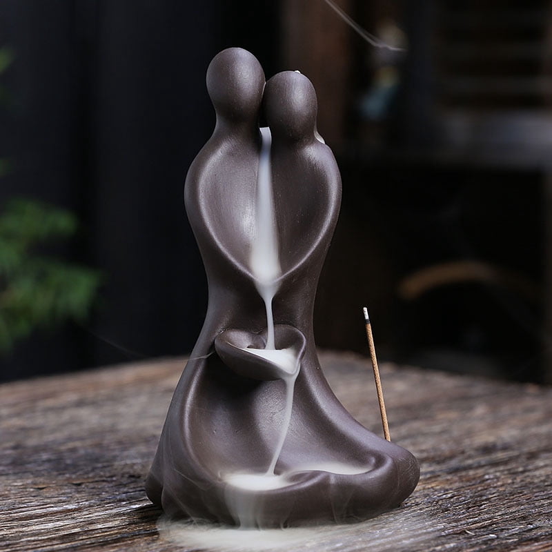 Creative Love Couple Backflow Incense Burner,Purple Sand Incense Waterfall Smoke Incense Holder Home Decor Ornaments