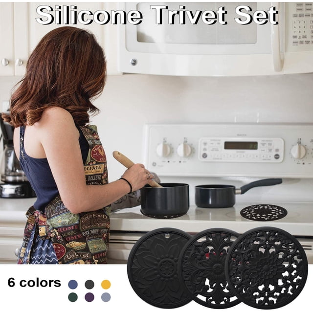 Fiudx Juego de Salvamanteles de Silicona de Grado Alimenticio, Resistente Al Calor Hasta 250 °C, Antideslizante, Diseño Decorativo Tallado, Multifuncional para Cocina, Juego de 3 Piezas, Tamaño de 20