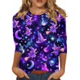 thumbnail image 2 of Halloween Costumes for Women 3/4 Length Sleeve Tops Halloween Skull Graphic Loose Fit Daily Wear Crewneck T Shirts Purple M, 2 of 8