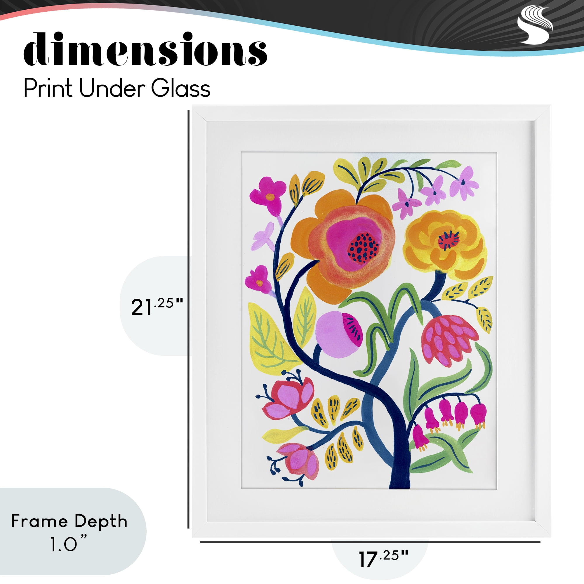 Stupell Industries Blue Tree with Warm Flowers White Framed Print Under Glass, design by Suzanne Allard