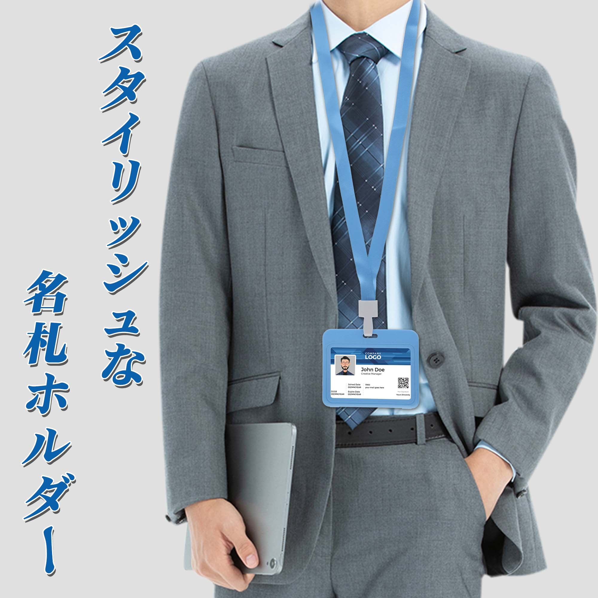Unique Bargains Lanyards for ID Badges Leather Clear Card Holder with Lanyard Blue