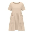 thumbnail image 3 of Meichang Cotton Linen Dresses for Women Short Sleeve Crew Neck Tiered Dresses Solid Loose Fit Mini Dresses Flowy Summer Dresses Casual Work Dresses with Pockets Khaki XXXL, 3 of 5
