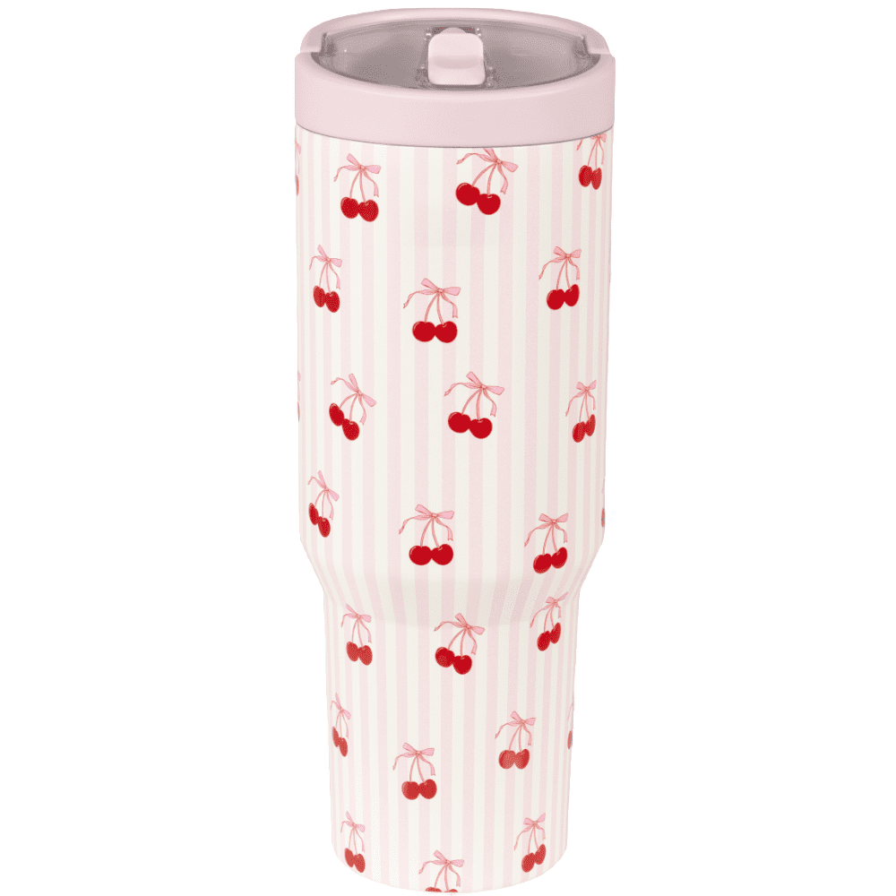 HydroJug Sport 40 oz Stainless Steel Water Bottle with Flip Straw, Insulated Leak-Proof Tumbler for Gym & Outdoor - Sweet Cherry