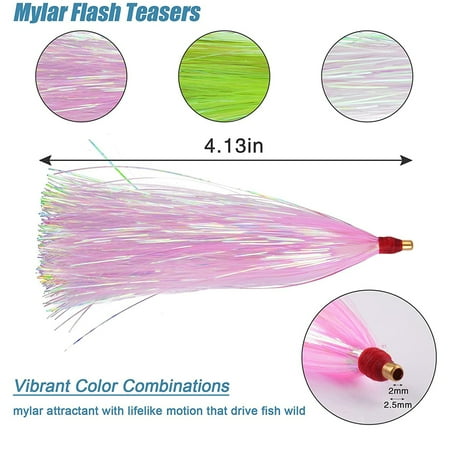 21/42/60PCS Fishing trolling lures Teasers skirts bait Saltwater Mylar Flash bucktail Jig bait Rigs Bass Trout Fly Fishing Lure 21PCS Pink
