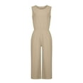 thumbnail image 5 of Women’s Summer Cotton Linen Jumpsuits Crewneck Sleeveless Casual Loose High Waist Jumpsuits Rompers with Pockets, 5 of 7