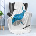 thumbnail image 4 of Narwhal Soft Flannel Fleece Throw Blanket, Hand Drawn Blue Cartoon Whale with Star Motifs and Words, Cozy Plush for Indoor and Outdoor Use, 50" x 60", Azure Blue Grey Yellow, by Ambesonne, 4 of 5