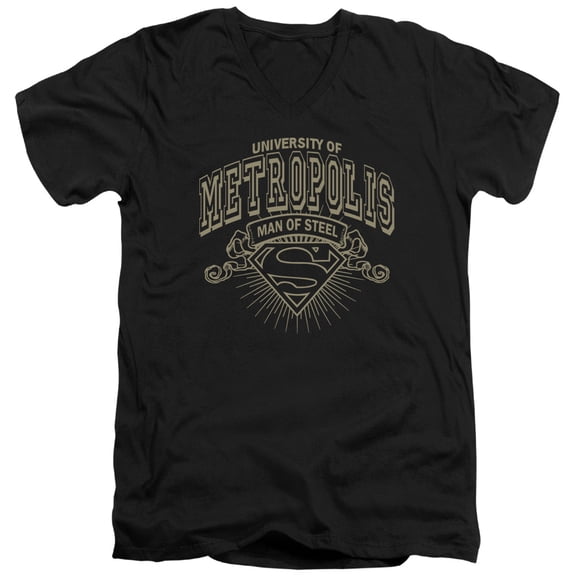 Superman University Of Metropolis Adult V-Neck T-Shirt Black
