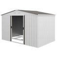 thumbnail image 1 of 9.1' x 6.4' Silver Metal Garden Storage Shed w/ Foundation Kit - Durable Tool & Equipment House for Patio & Backyard Use, 1 of 7