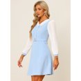 thumbnail image 3 of Vestido Midi Elegante Con color De Contraste Y Cuello En V de Manga Larga Para Mujer Azul Claro XS, 3 of 5