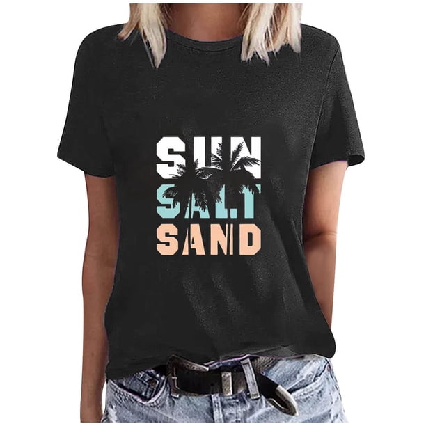 Blusas de Manga Corta para las Mujeres Divertida Impresión Cuello Redondo Camiseta Vintage, Blusas de Primavera para las Mujeres