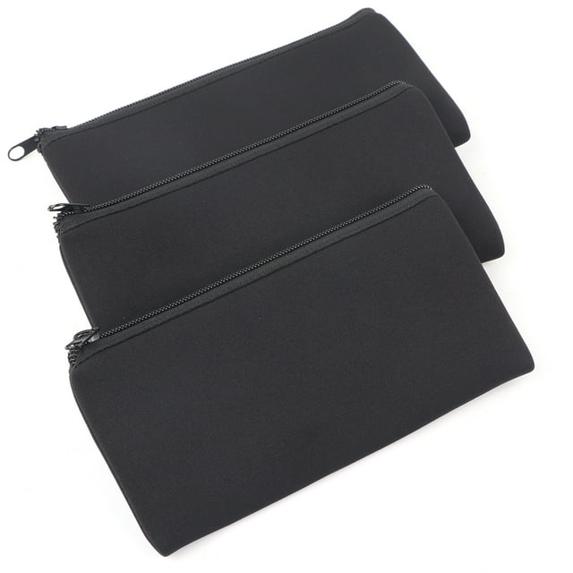 Estuches para lápices con cremallera frontal, bolsa multifunción de gran capacidad, almacenamiento de papelería portátil de neopreno (negro), 3 uds. YUNYI BRAND Deportes