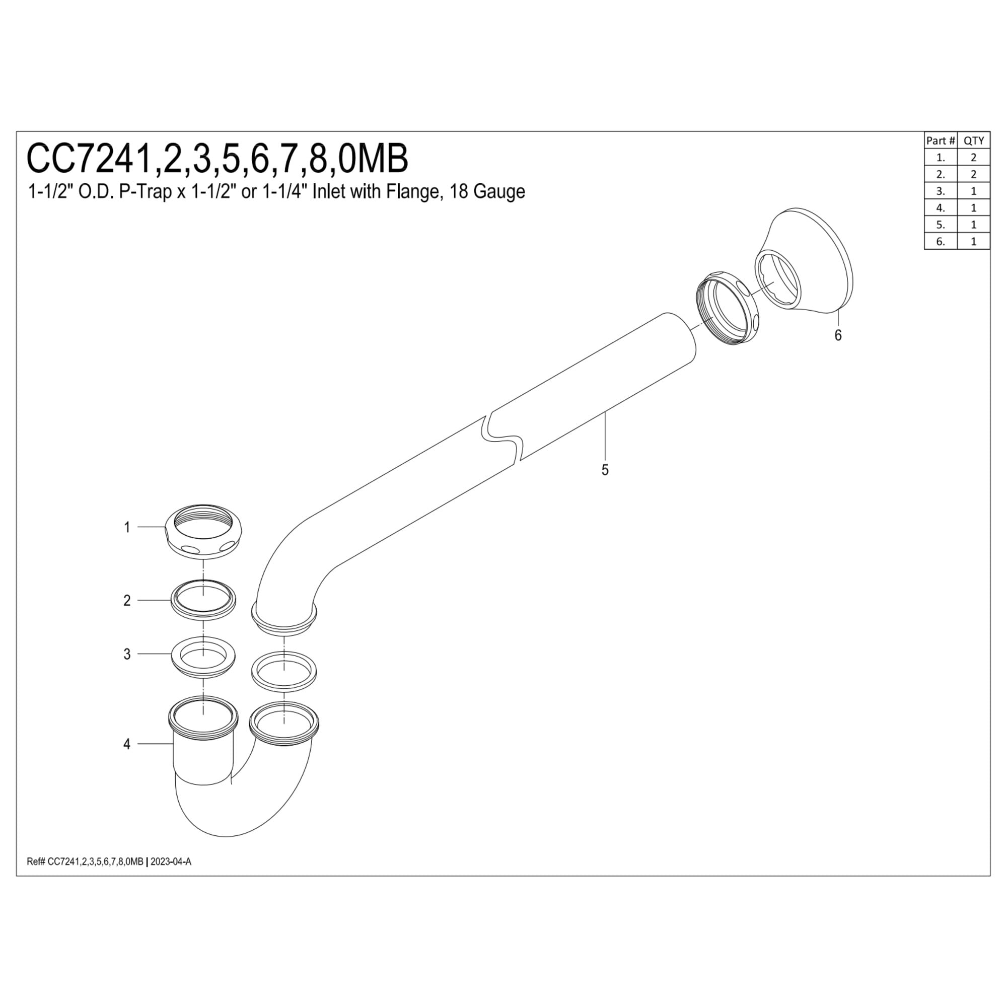 Kingston Brass CC7245 1-1/4" (or 1-1/2") x 1-1/2" P-Trap with Bell Flange, 24" Length, 18 Gauge, Oil Rubbed Bronze