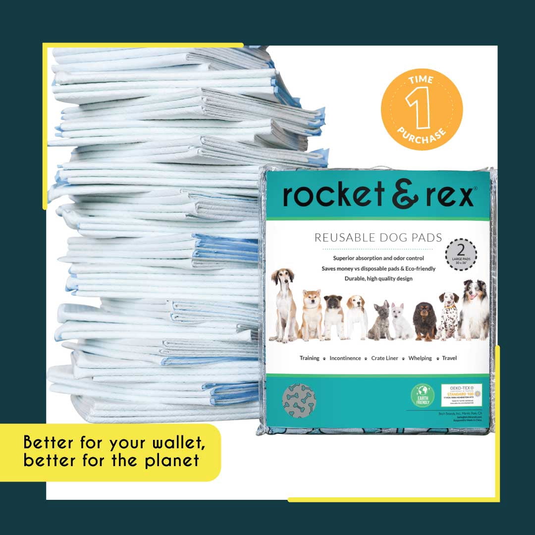 rocket & rex Premium Washable Pee Pads for Dogs | Saves Money vs Disposables | Waterproof & Reusable Puppy Pads for Potty Training, Whelping, Lining Crates & More, 30" x 36" (Pack of 2)