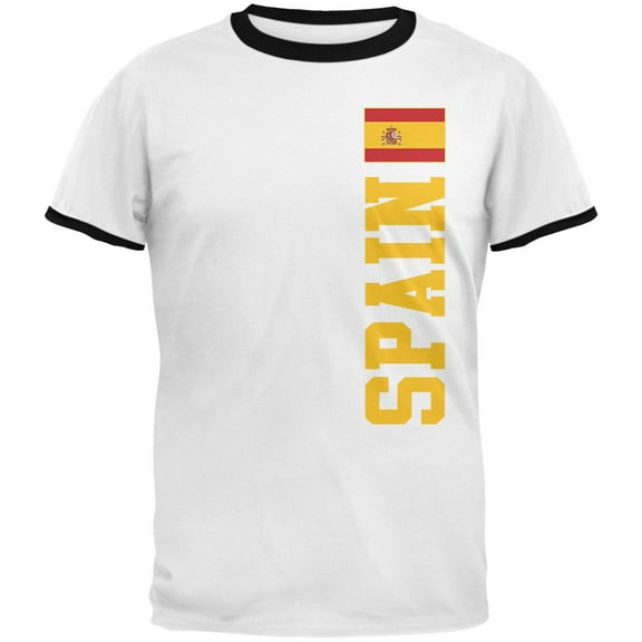 World Cup Spain Mens Ringer T Shirt White-Black LG