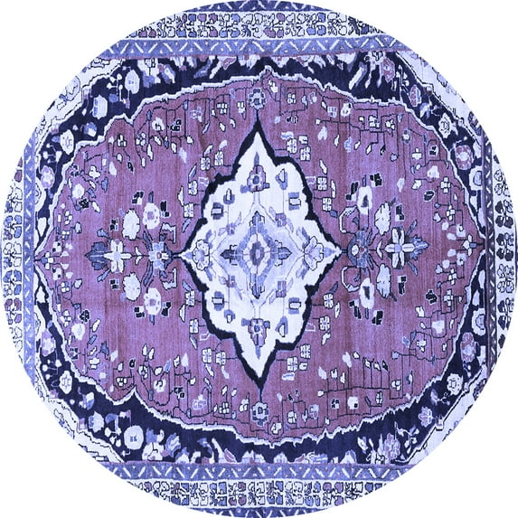 Ahgly Company Machine Washable Indoor Round Medallion Blue Traditional Area Rugs, 7' Round