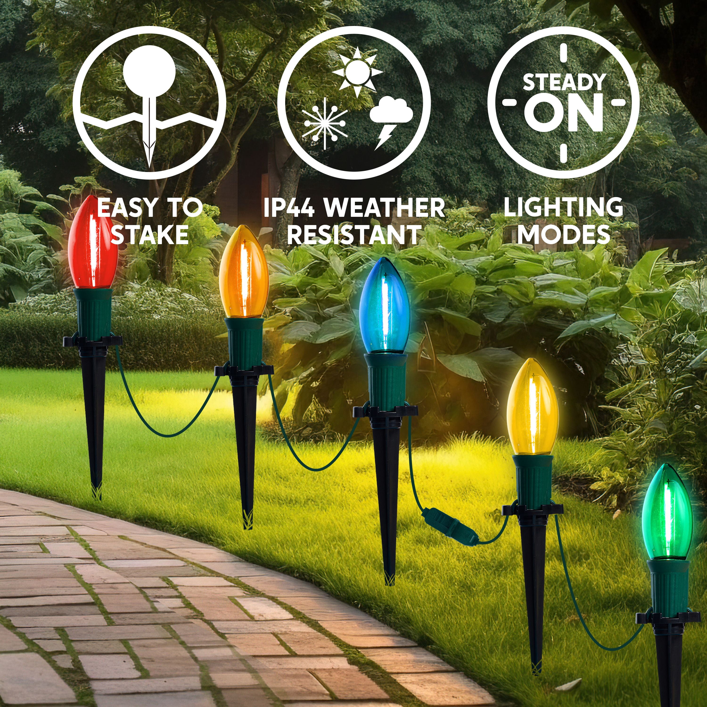 Joyfy Christmas Pathway Lights Outdoor,30.75 FT 24 C9 Walkway Lights with Marker Stakes,Outdoor Christmas Lights for House Warm White Christmas Decorations