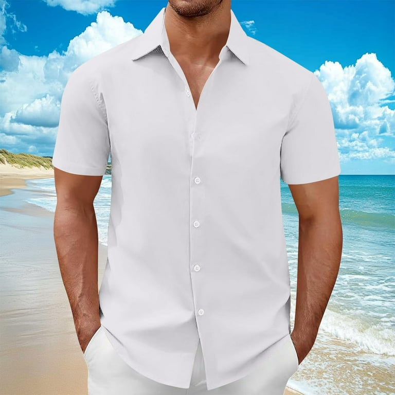 XuJwPNcy Men's Short Sleeve Button down Shirts Summer Beach Vacation Clothes  Lightweight Stretch Solid Color Dress Shirts - Walmart.com