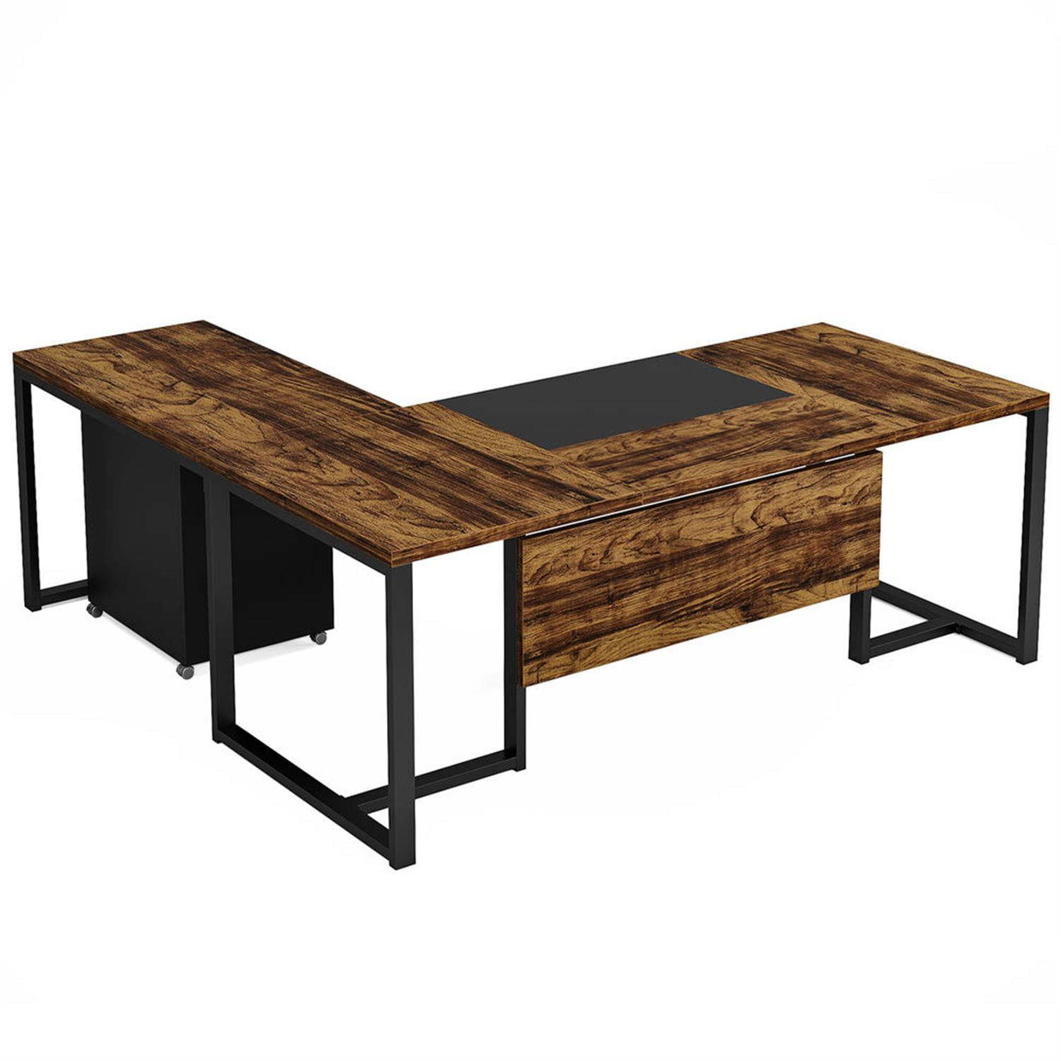 Demi Bonn Modern L Shaped Gaming Desk, 71" Executive Desk with Mobile Lateral File Cabinet for Home Office, Brown