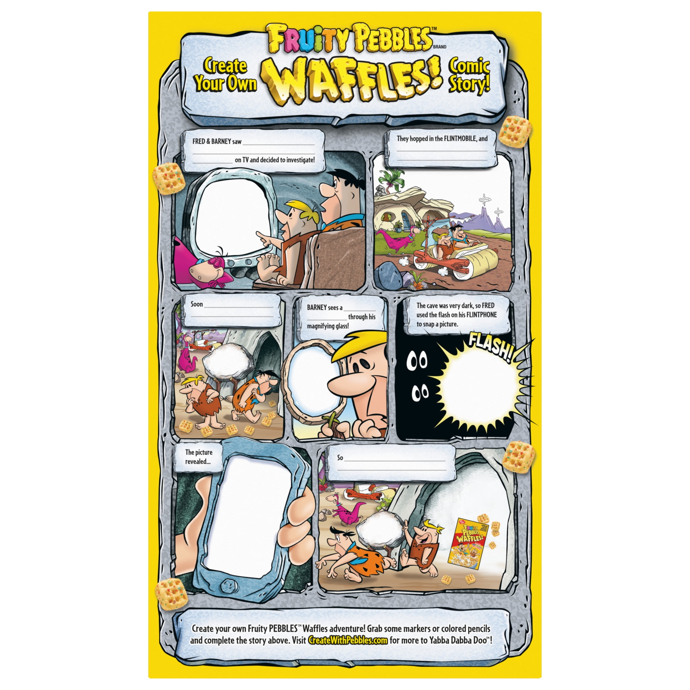 Post Fruity PEBBLES Waffles Cereal, Fruity Cereal, Crunchy, 19 oz Box