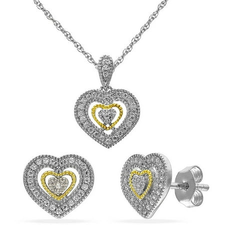 Chetan Collection 0.20 Carat T.W. Diamond 10kt White Gold Heart-Shape Pendant and Earring Set