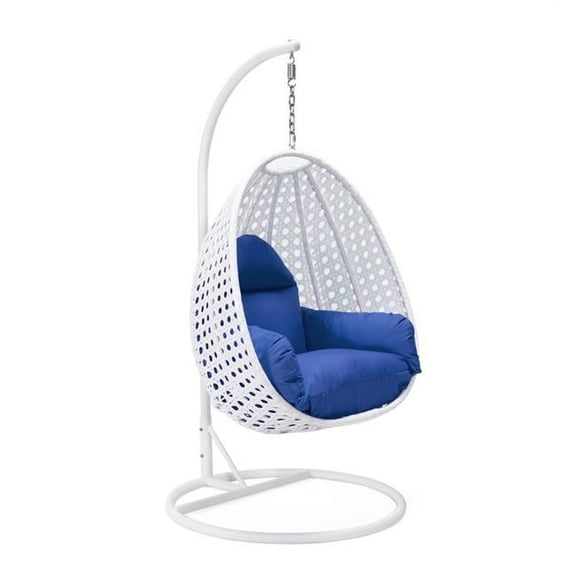 White Wicker Hanging Egg Swing Chair, Blue