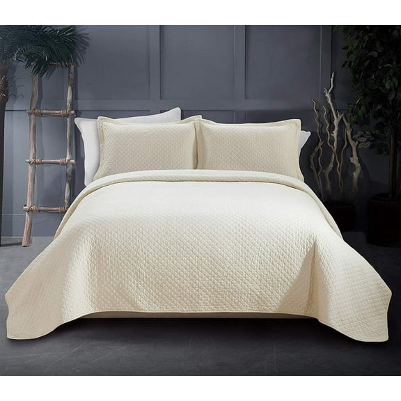 Chezmoi Collection Avon 2-Piece Diamond Stitch Pattern Soft-Finished Vintage Washed 100% Cotton Bedspread Quilt Set