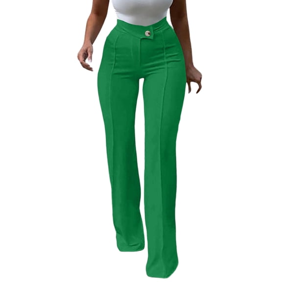 Women's Straight Leg Dress Pants, Stretchy High Waisted Basic Solid Business Casual Trousers with Pockets