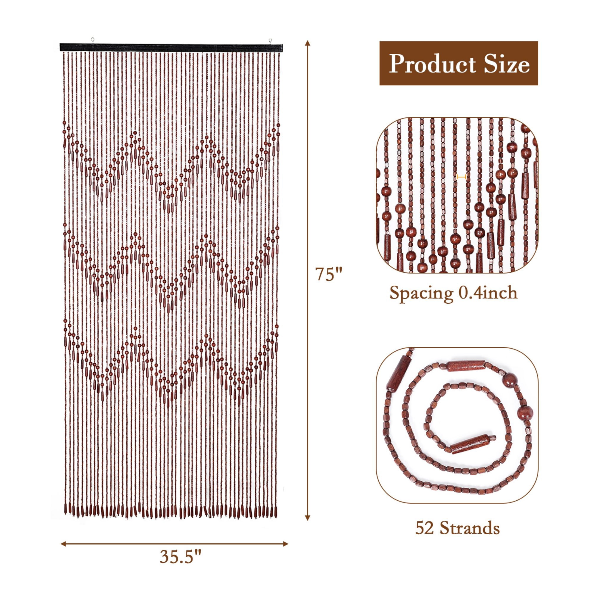 ANMINY Hanging Room Divider Hippie Curtain for Hallway Natural Bamboo Window Treatment Sheerness Curtains, 35.5" x 75"