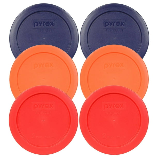 Pyrex Replacement Lid 7200PC (2) Dark Blue, (2) Orange, and (2) Red