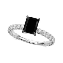 1.85 Carat Emerald Cut Black Diamond And White Diamond Engagement Rings In 10K Rose White Yellow Solid Gold